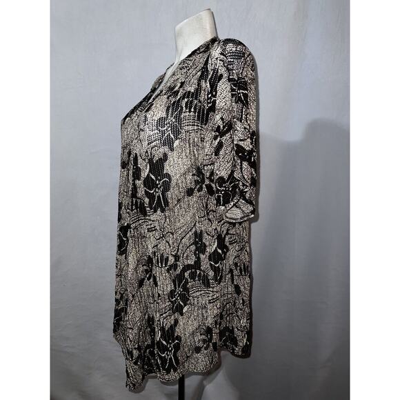 CHICO'S travelers Top Sz M (1) Brown Floral Mesh Open Knit Lightweight Cardigan - Picture 4 of 6